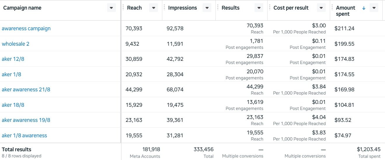 181K+ people reached across 8 Awareness campaigns, at as little as $3.00 per 1,000 people reached.